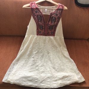 Creme Boho Embroidered Lace Dress